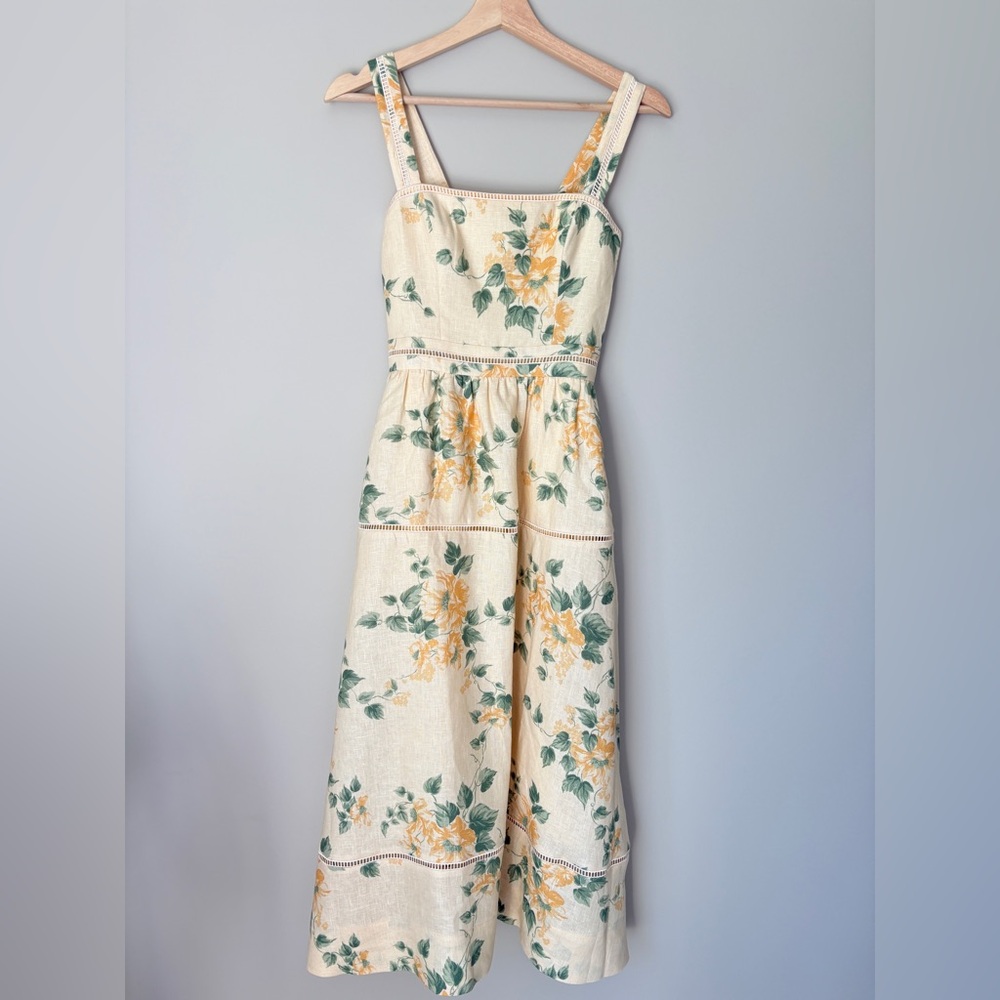 NEW Reformation Everett Linen Midi Dress Radiance Yellow Floral | US 4 UK 8 - Picture 7 of 16